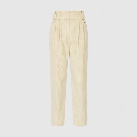 REISS Beige Cream High Waist Corduroy Tailored Pants US 10 UK Ankle Classic NWT - Picture 5 of 7